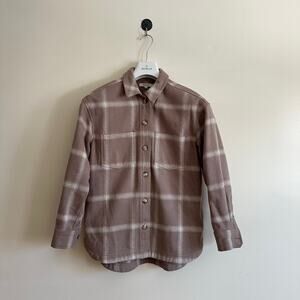 Madewell Plaid Flannel Shirt Jacket Shacket XS Brown White Grid Windowpane